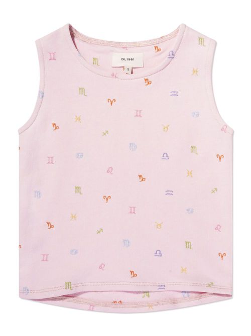 Star sign-embroidery cotton tank top - Pink