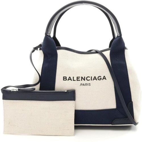 Balenciaga Pre-owned Womens Canvas Tote Bag with Leather Trim and Detachable Pouch - Blue - One