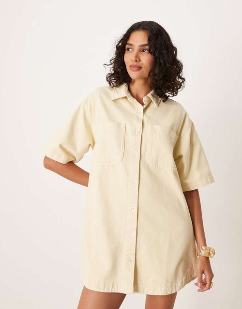 Denim boxy shirt dress in soft yellow