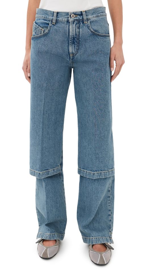 Paneled Wide Leg Jeans Sky Blue