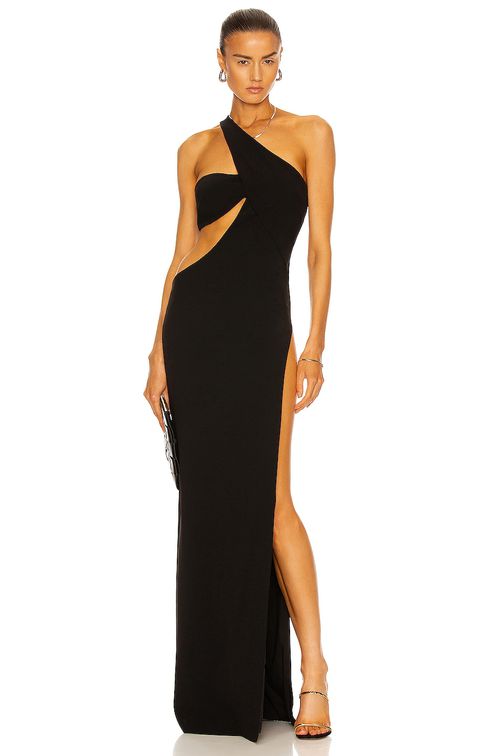 MONOT Cutout One Shoulder Maxi Dress in Black - Black.  6 also in IT 36, IT 40, IT 44, IT 44/ U