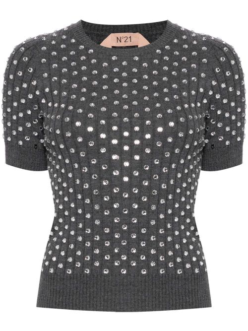 Crystal-embellished wool sweater - Grey