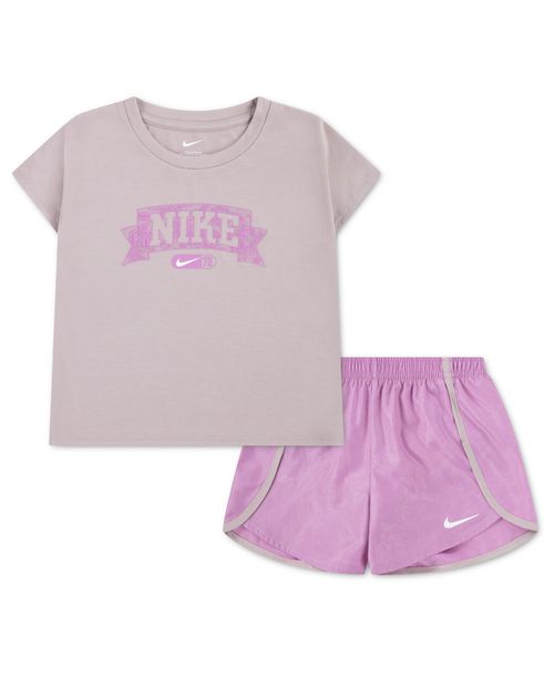 Girls' 4-6X Lace It Up Crewneck T-Shirt and Shorts, 2-Piece Set - Light Magenta