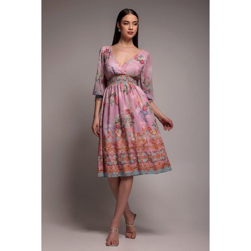 Goddiva Chiffon Wrap Border Floral Print Midi Dress - Pink