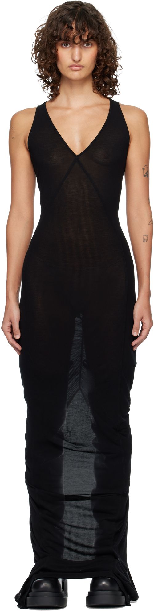 Black Temple V Tank Maxi Dress