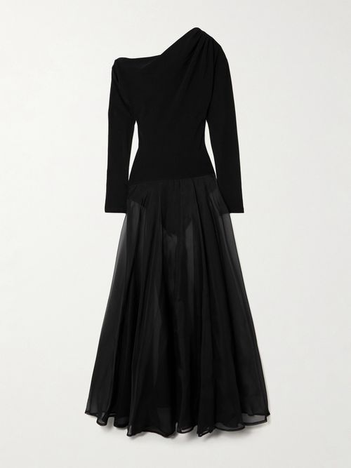 Aire Twist Asymmetric Cutout Stretch-knit And Silk-organza Maxi Dress - Black