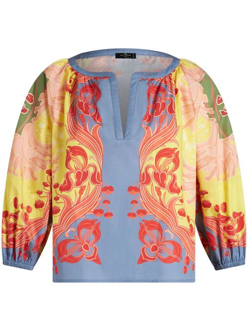 Floral-print cotton-poplin blouse - Yellow