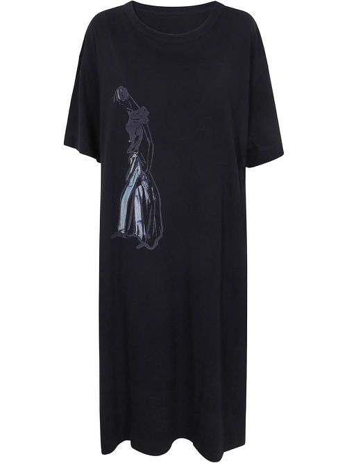 Graphic-print midi dress - Black