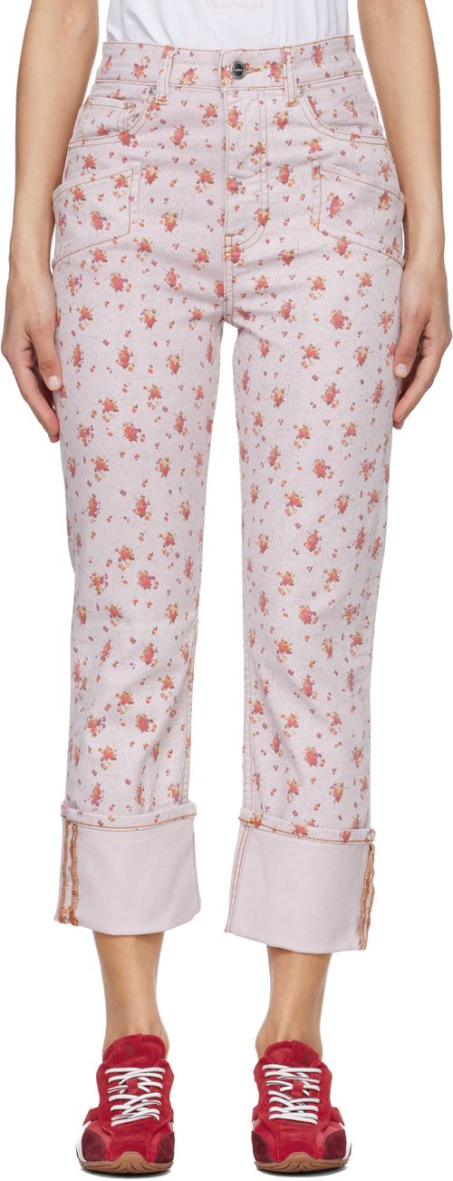 Pink Printed Capri Slim Jeans