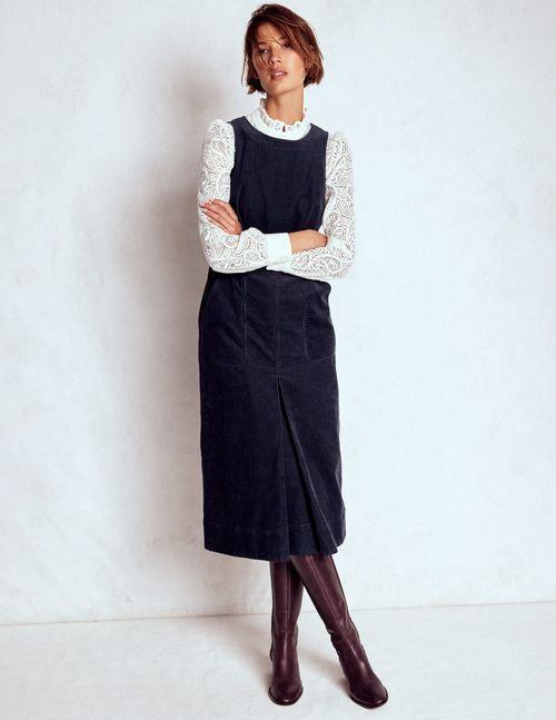 Ula Box Pleat Cord Midi Dress Midnight Blue