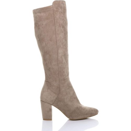 High Block Heel Stretchy Calf  Calf Boots
