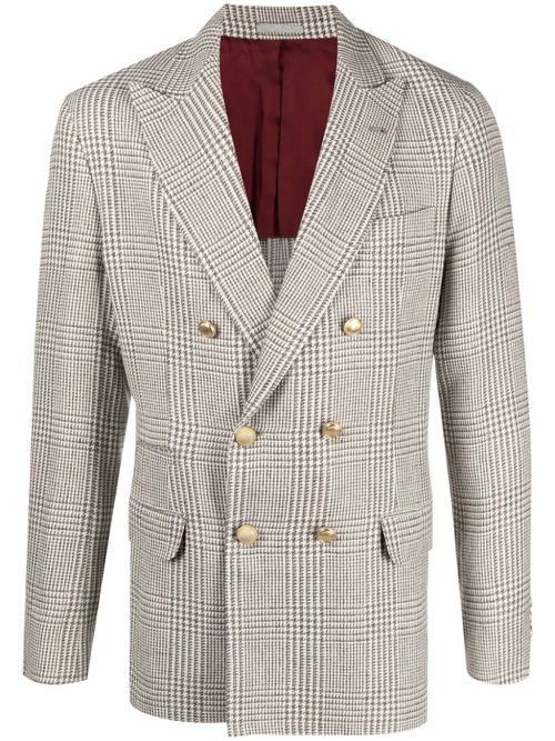 Check-pattern double-breasted blazer - White