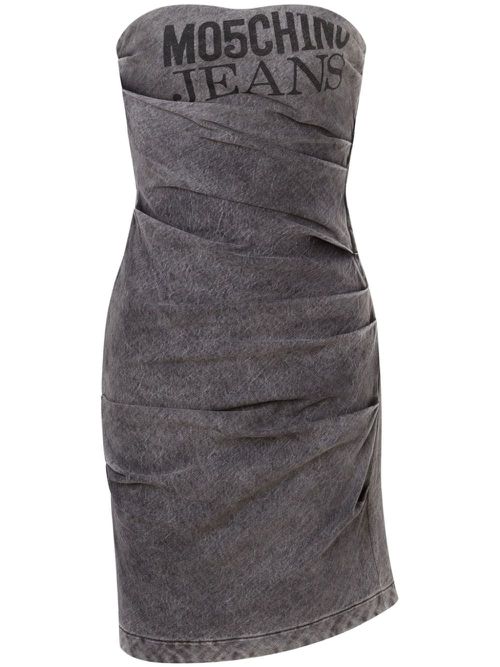 Logo-print strapless dress - Grey