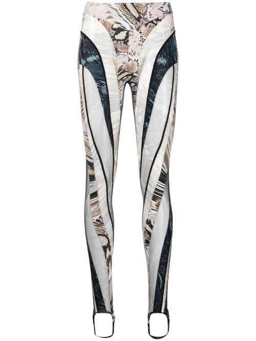 Snakeskin-print sheer-tulle panelled leggings - Neutrals