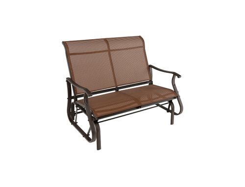 2-Person Patio Glider Bench with High Back and Curved Armrests-Brown - Brown