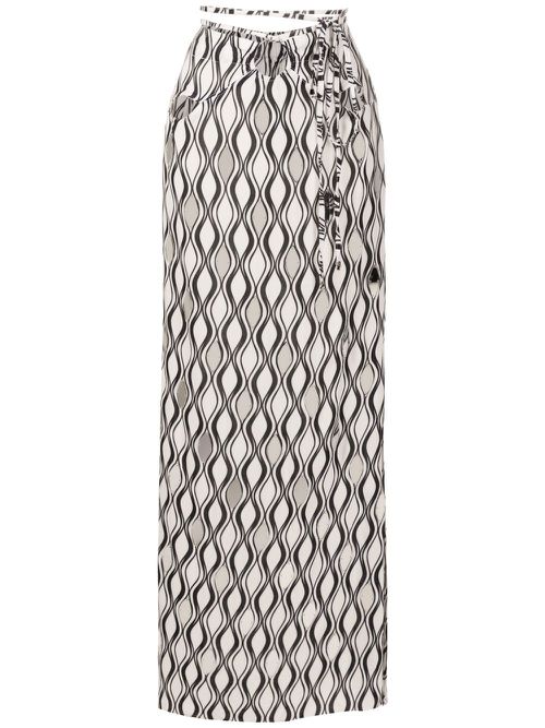 Tie-fastening wave-print maxi skirt - White