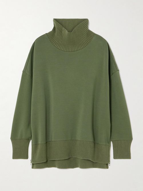 Barker Oversized Zip-detailed Cotton Turtleneck Sweater - Green