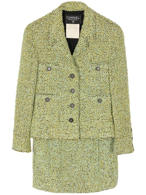 1990s single-breasted bouclé suit - Green