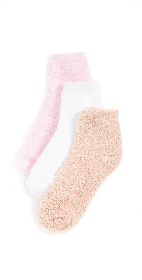 3 Pack Cozy Ankle Socks Ivory/Blush/Dusty One Size
