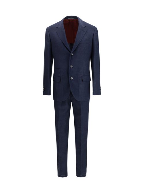 Single-Breasted Navy Wool Pant Suit — Navy