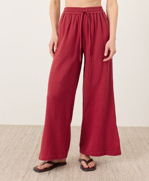 Women's Poppy Red Coastal Double Gauze Split Hem Pant