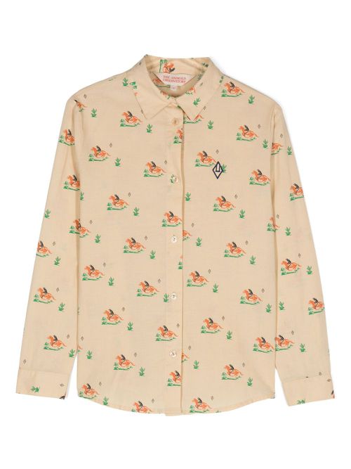 Wolf illustration-print cotton shirt - Neutrals