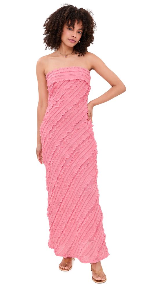 Strapless Ruffled Maxi Dress Guava