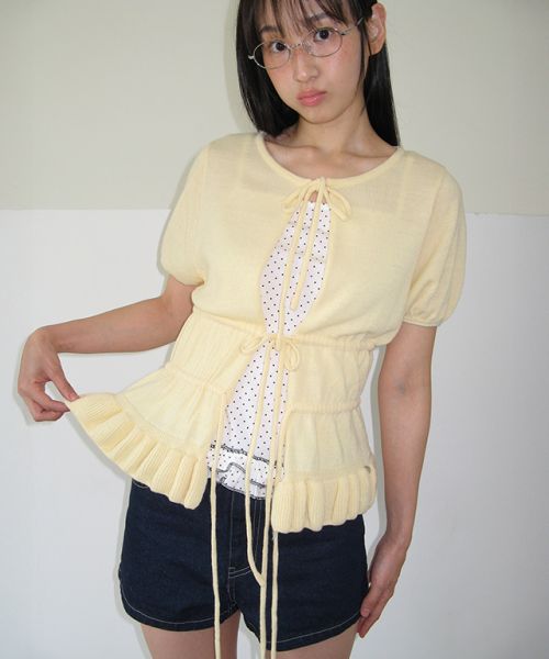 RUFFLE TEM TIE KNIT CARDIGAN SOFT YELLOW