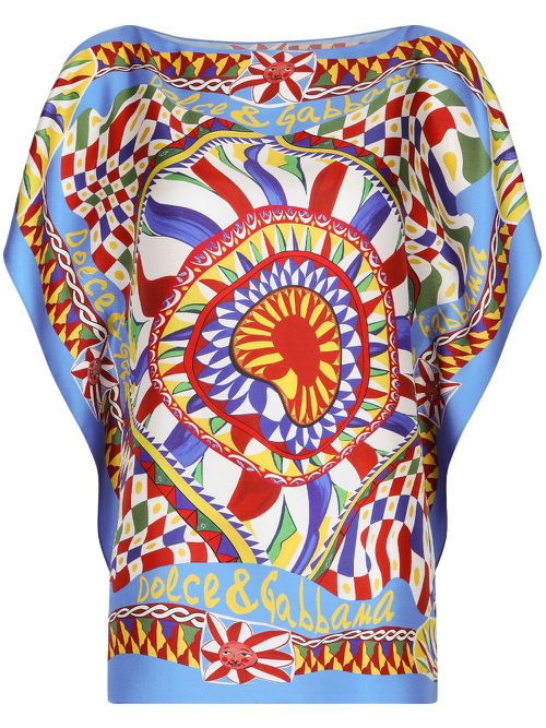 Abstract-print silk blouse - Blue