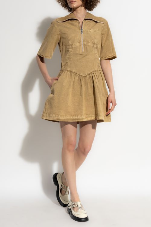 Ganni Dress With A Collar, Women's, Beige