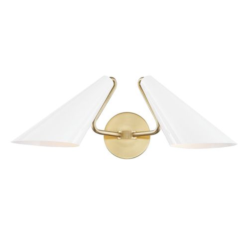 Mitzi Talia 2-Light Wall Sconce in Aged Brass and Dove Gray