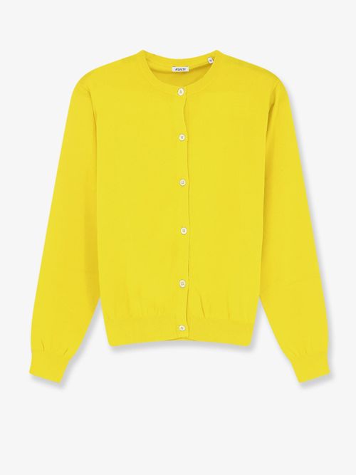 Cotton Crew Neck Cardigan — Yellow