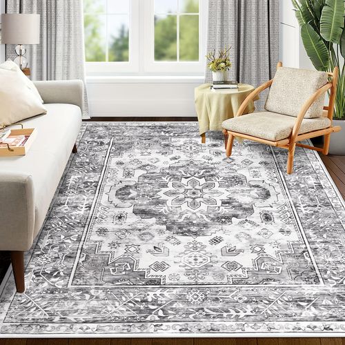 TEMU Large Vintage Area Rug, Non-shedding Print Floor Carpet Machine Washable Rugs For Living Room Non Slip Traditional Boho Floor Carpet Rugs For