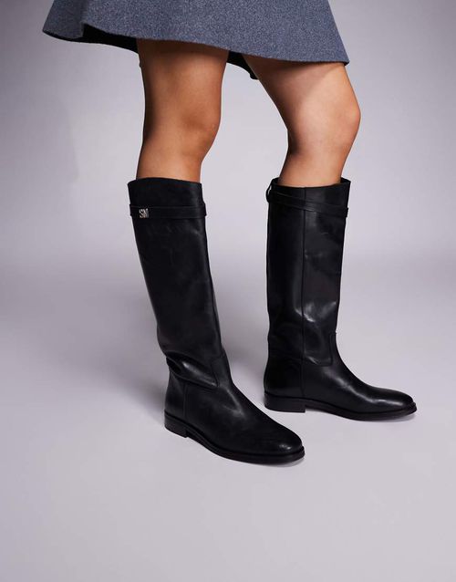 Novi buckle detail riding boot in leather black
