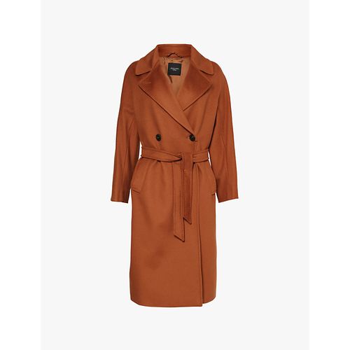 max mara ludmilla tobacco Coat - stitched double zibeline cashmere drap Embellished with tailored pick stitch Lapel collar Front kimono sleeves Max Mara Brown Cashmere Ludmilla