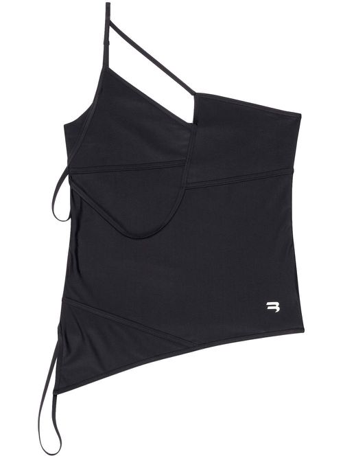 Asymmetric strap-detail tank top - Black