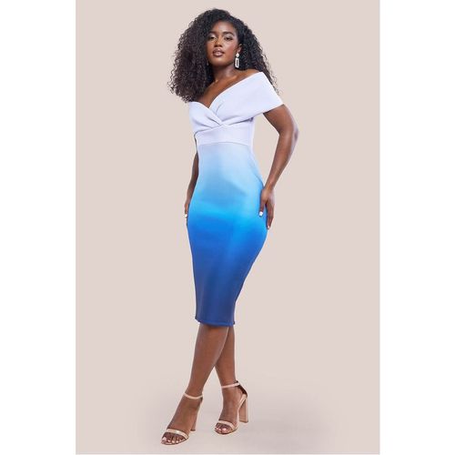 Goddiva Ombre Front Wrap Bardot Midi Dress - Light Blue