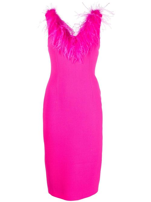 Feather-trim midi dress - Pink
