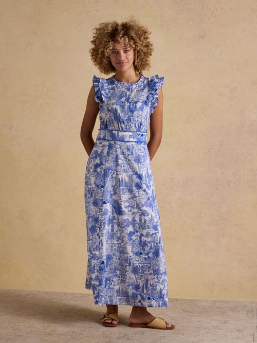 Samantha Blue/White Toile Woven Maxi Dress