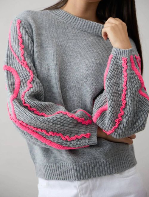Sawyer Sweater In Grey With Pink Accents