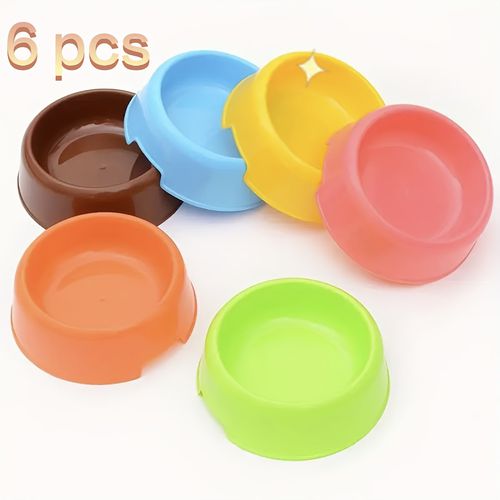 TEMU 6pcs Small Pet Bowls - Anti-slip & Water Feeders, Thickened Plastic, Round Candy-colored Bowls For Small Pets, Pet Supplies, Dog Food Bow