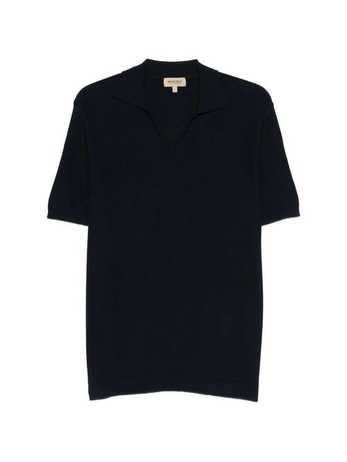 Cotton Crepe Knit Polo Shirt with Classic V-Neck