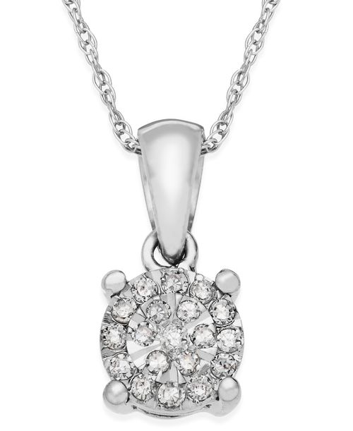 Diamond Cluster Pendant Necklace in Sterling Silver (1/10 ct. t.w.) - Sterling Silver