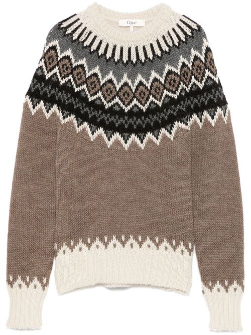 Mock-neck fair-isle sweater - Brown