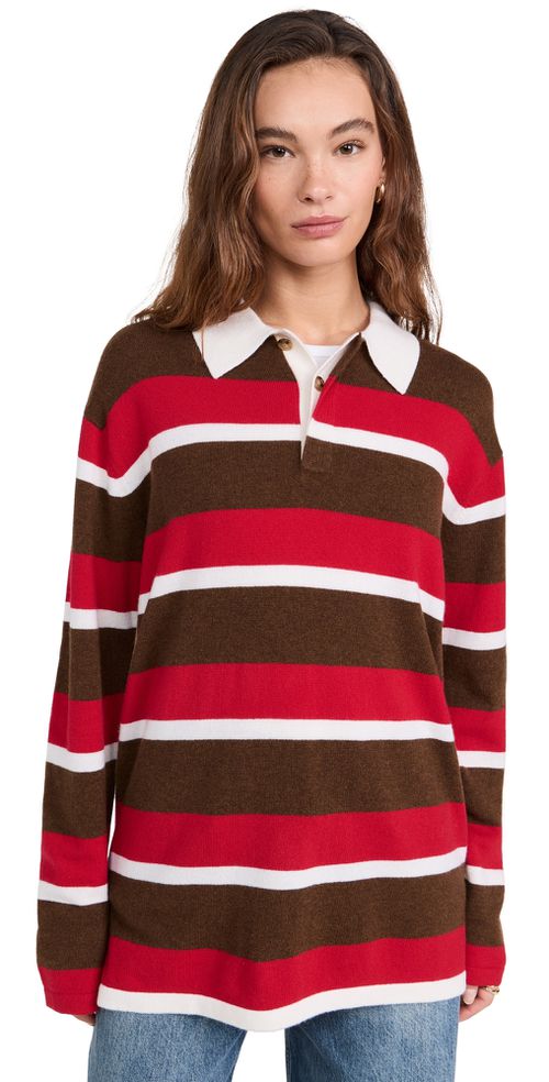 Cashmere Striped Rugby Sweater Chestnut/True Red Stripe