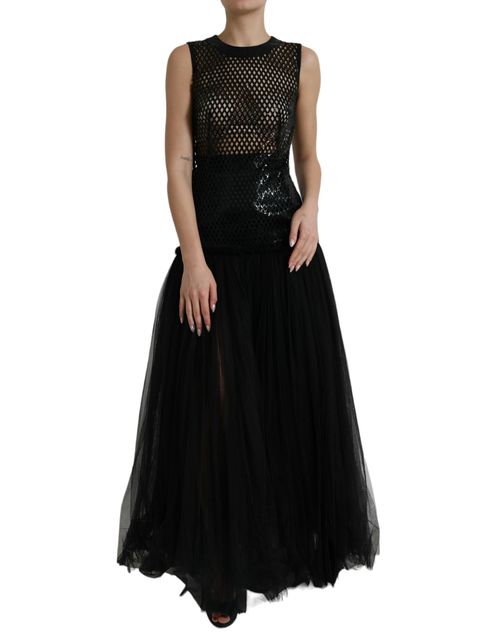 Sequined Mesh Gown — Black