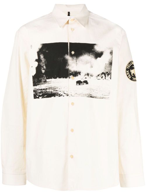Graphic-print long-sleeve cotton shirt - White