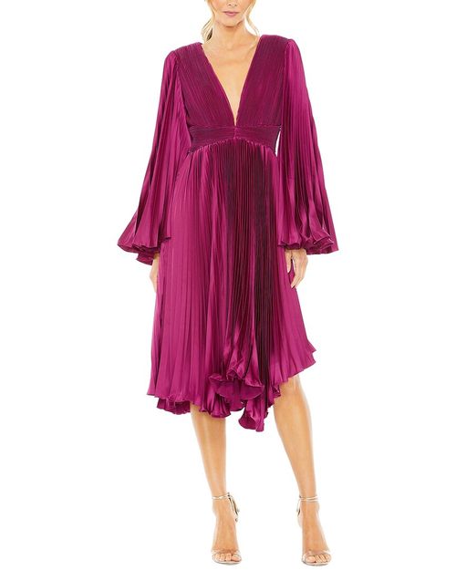 Long Flare Sleeve Pleated Dress