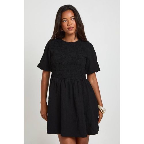 Boohoo Women's Textured Volume Sleeve Mini Dress in Black
