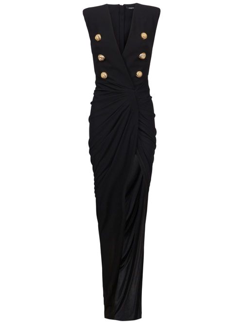 Tailored crepe long dress - Black